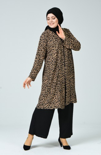 Big Size Leopard Patterned Set of 3 Camel Black 1432-02
