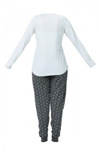 Bayan Uzun Kollu Pijama Takımı 903219-B Gri Melanj