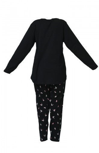 Büyük Beden Uzun Kollu Pijama Takımı 905110-A Siyah