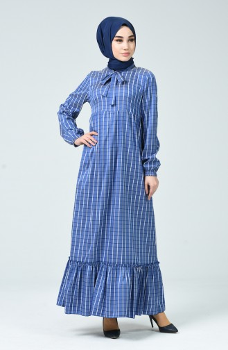 فستان مطوي أزرق وأبيض 1348-06