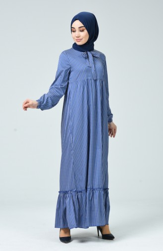 فستان مطوي أزرق داكن 1349-07