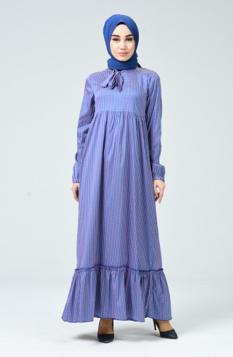 Tie Neck Plaid Dress Lilac 1351-01