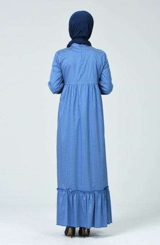 Tie Neck Plaid Dress Blue 1351-02