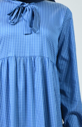 فستان منقوش كارو بربطة عنق أزرق 1351-02