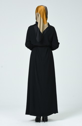 Kolu Lastikli Kuşaklı Elbise 0048-01 Siyah