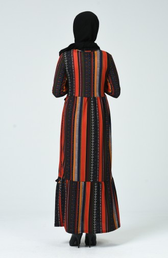 Tasseled Patterned Dress Brick Black 1438-01