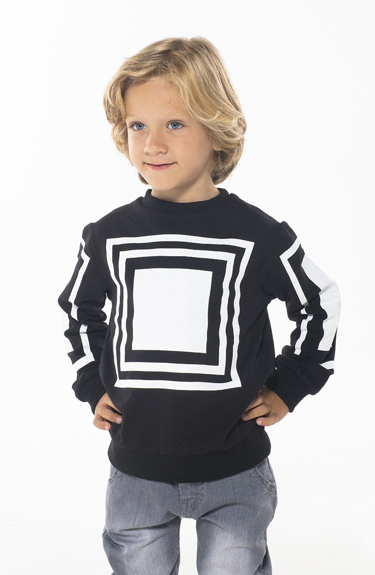 Erkek Cocuk Sweatshirt Zn Ss 081 Siyah Beyaz Sefamerve