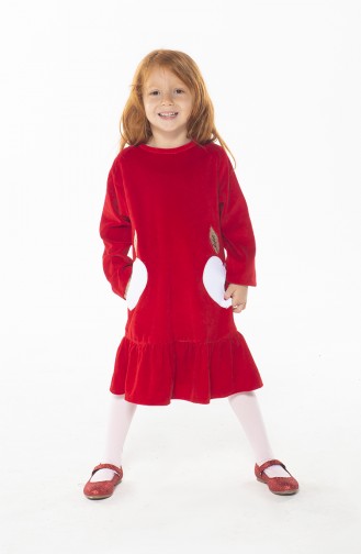 Kız Çocuk Kadife Elbise ZN-SS-085 Kırmızı