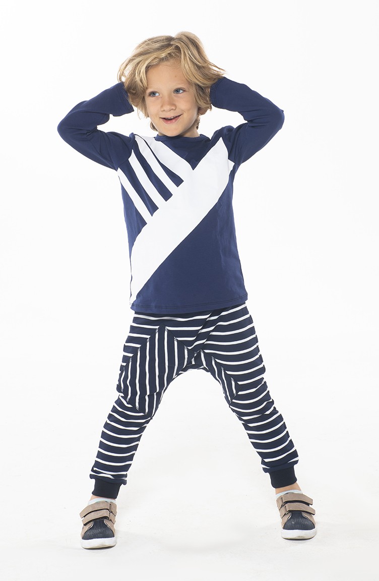 Erkek Cocuk Pantolon Tshirt Takim Zn Ss 102 Lacivert Beyaz Sefamerve