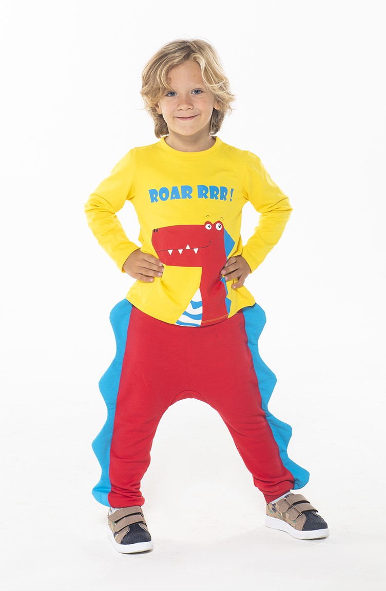 Erkek Cocuk Pantolon Tshirt Takim Zn Ss 103 Sari Kirmizi Sefamerve