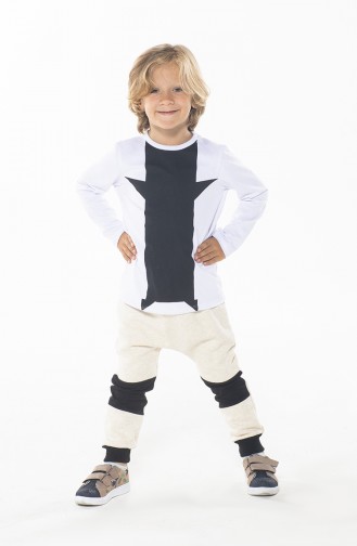 Erkek Çocuk Pantolon Tshirt Takım ZN-SS-105 Siyah Beyaz