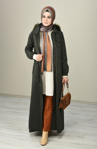 Hooded Long Coat 4042-07 Dark Khaki 4042-07