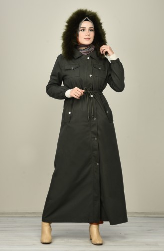 Hooded Long Coat 4042-07 Dark Khaki 4042-07