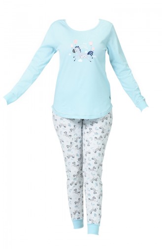 Bayan Uzun Kollu Pijama Takımı 903256-A Açık Mavi