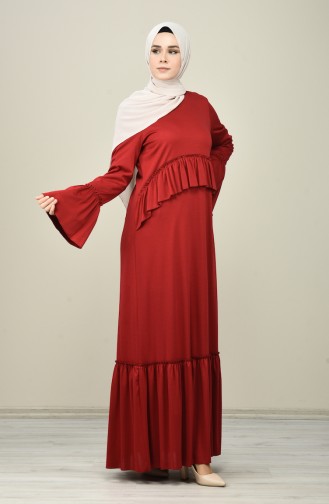 فستان مطوي أحمر 8086-02