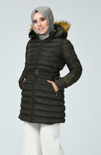 Hooded Quilted Jacket Khaki 0553-01