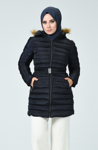 Hooded Quilted Jacket Navy Blue 0553-03
