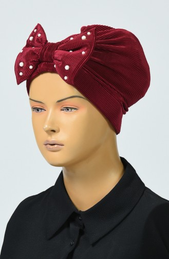 Beaded Bow Bonnet Bordeaux 7003-03