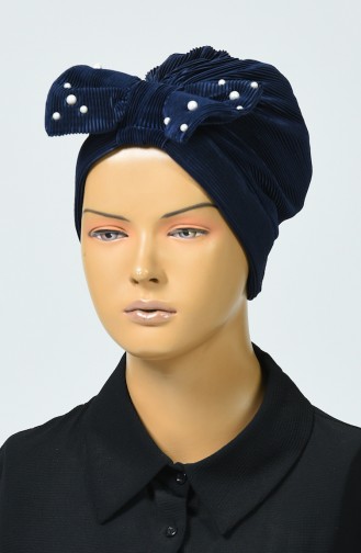 Beaded Bow Bonnet Navy Blue 7003-13