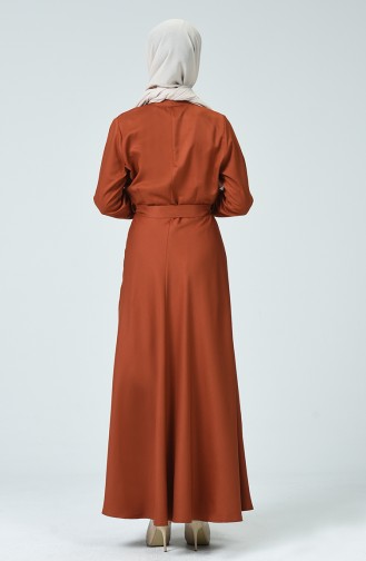 Spitzen Detailliertes Kleid mit Band 4289-01 Ziegelrot 4289-01