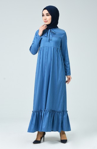Büzgülü Elbise 1353-01 Koyu Mavi