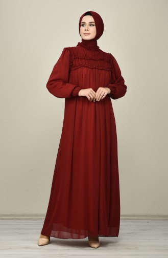 فستان سهرة شيفون مبطن أحمر كلاريت 8127-01