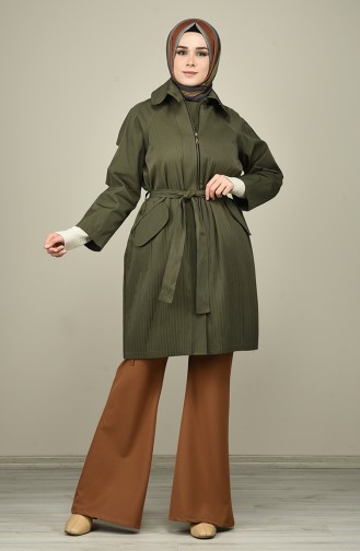 Trench-coat Plissé à Fermeture  4008-01 Khaki 4008-01