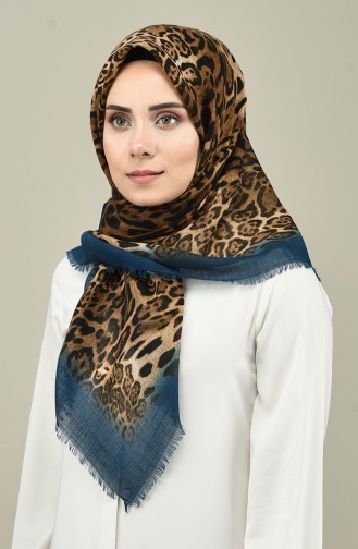 Leopar Desenli Eşarp 2098-20 Petrol Mavisi
