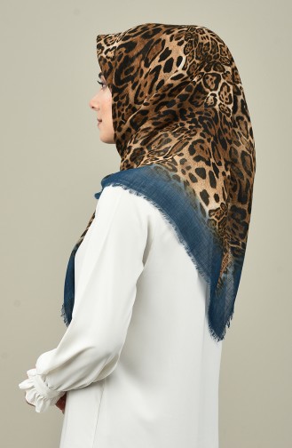 Leopar Desenli Eşarp 2098-20 Petrol Mavisi