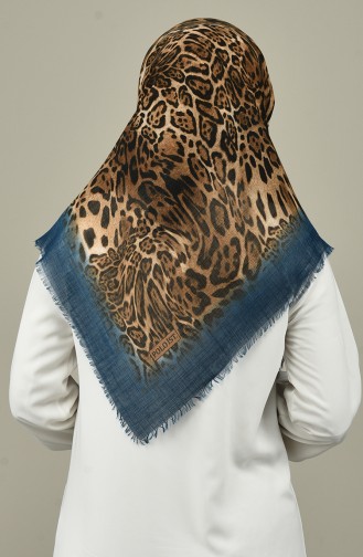 Leopar Desenli Eşarp 2098-20 Petrol Mavisi