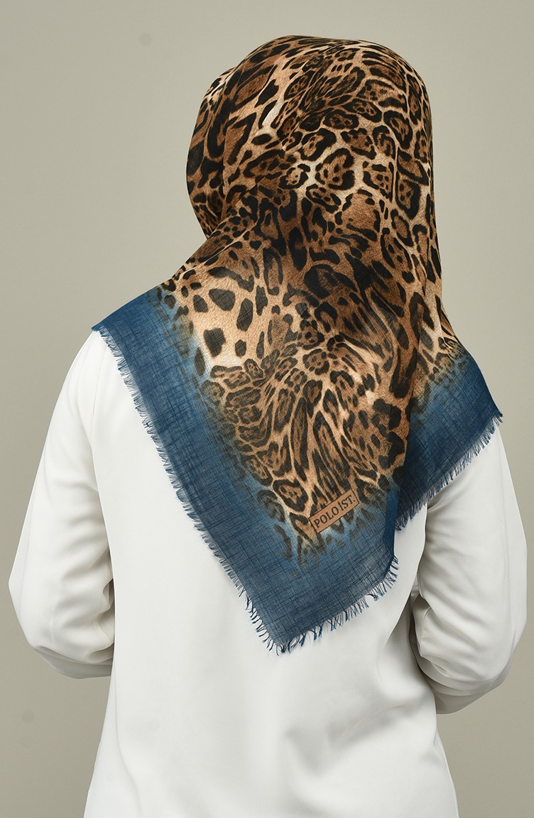 Leopar Desenli Esarp 2098 20 Petrol Mavisi Sefamerve