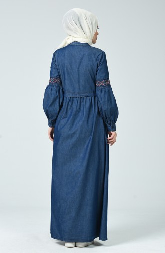 Abaya Jean Manches Brodée 4102-01 Bleu Marine 4102-01