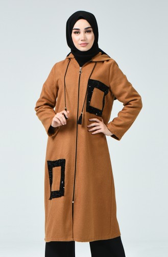 Sequined Felt Coat Brown tobacco 6030-05