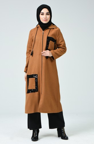 Sequined Felt Coat Brown tobacco 6030-05