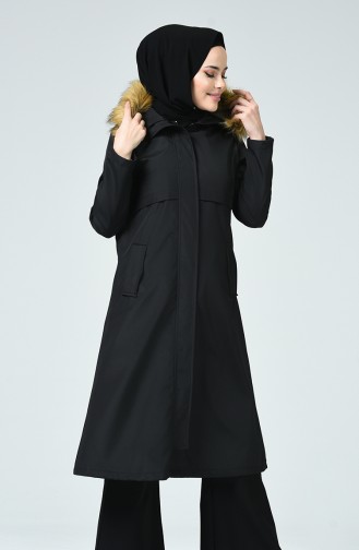 Lined Hooded Coat Black 0052-01