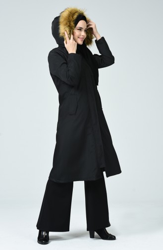 Lined Hooded Coat Black 0052-01