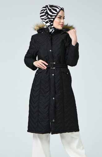 Hooded Quilted Coat Black 0119-01