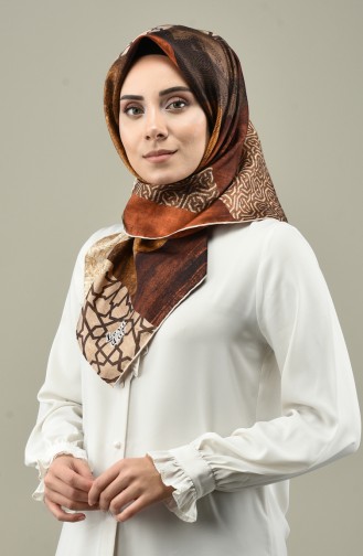 Levidor Desenli İpek Twill Eşarp 2412-02 Hardal