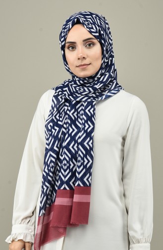 Elmina Patterned Cotton Shawl Navy Blue 580-105