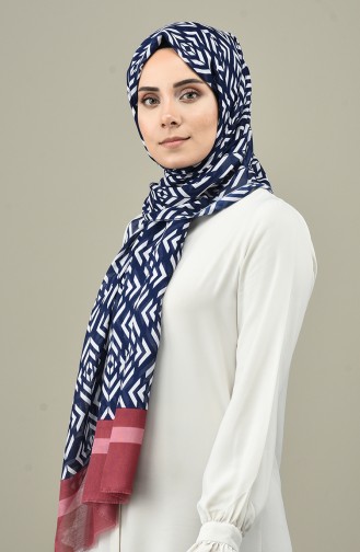 Elmina Patterned Cotton Shawl Navy Blue 580-105