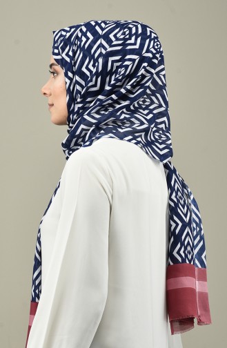 Elmina Patterned Cotton Shawl Navy Blue 580-105