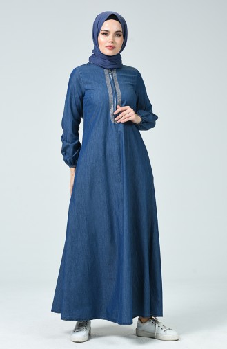 Navy Blue Hijab Dress 4090-01