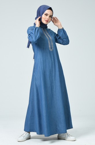 Jeansblau Hijab Kleider 4090-02