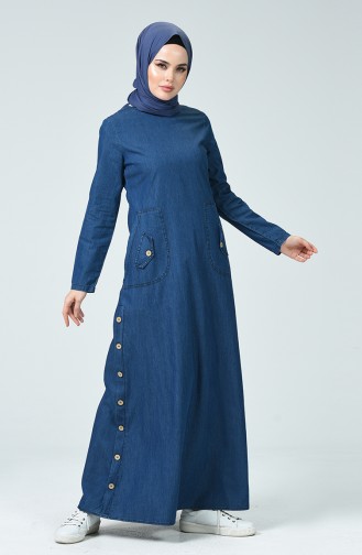 Navy Blue Hijab Dress 4095-01