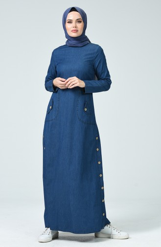 Navy Blue Hijab Dress 4095-01