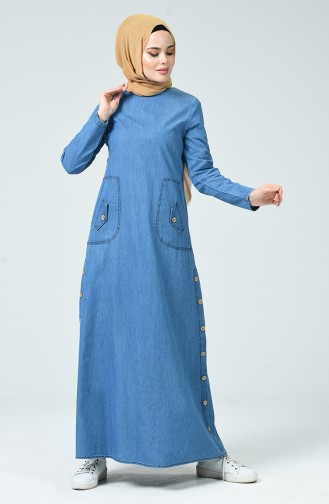 Jeansblau Hijab Kleider 4095-02
