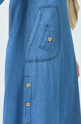 Düğme Detaylı Kot Elbise 4095-02 Kot Mavi