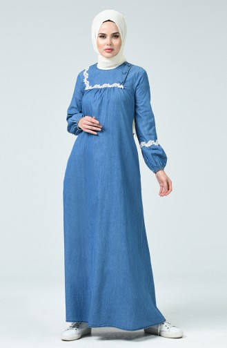 Jeansblau Hijab Kleider 4099-01