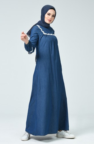 Lace Denim Dress 4099-02 Navy Blue 4099-02
