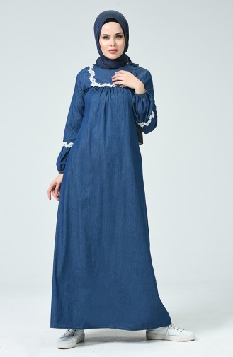 Lace Denim Dress 4099-02 Navy Blue 4099-02